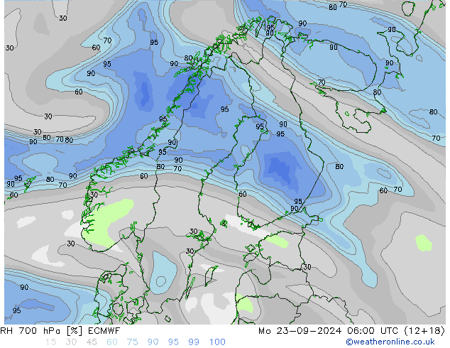 RH 700 hPa ECMWF lun 23.09.2024 06 UTC