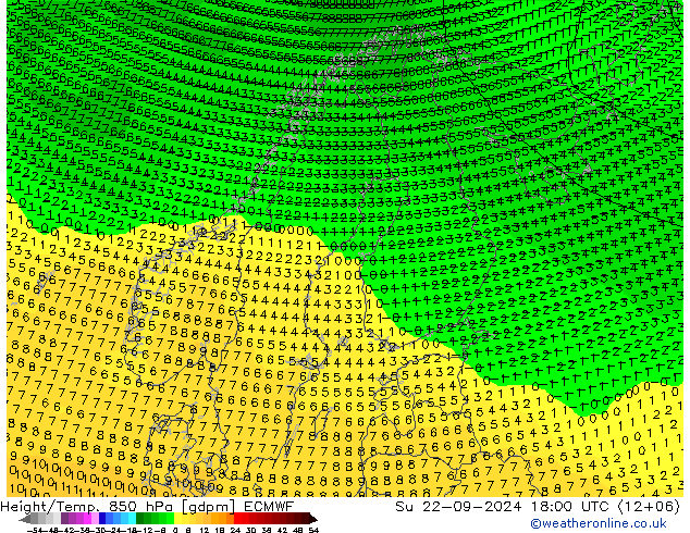 Height/Temp. 850 hPa ECMWF Su 22.09.2024 18 UTC