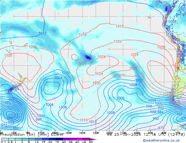 Precipitation (6h) ECMWF We 25.09.2024 18 UTC