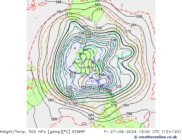 Height/Temp. 500 hPa ECMWF pt. 27.09.2024 12 UTC