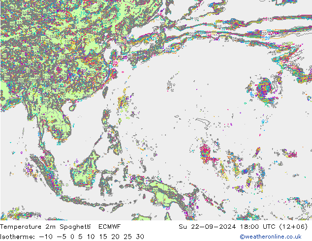 Temperature 2m Spaghetti ECMWF Su 22.09.2024 18 UTC