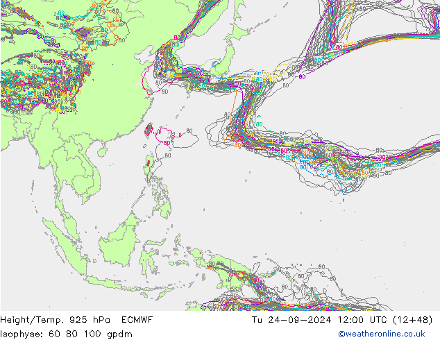 Height/Temp. 925 hPa ECMWF Tu 24.09.2024 12 UTC