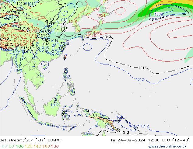 Jet stream/SLP ECMWF Tu 24.09.2024 12 UTC