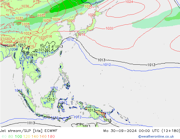 Jet stream/SLP ECMWF Mo 30.09.2024 00 UTC