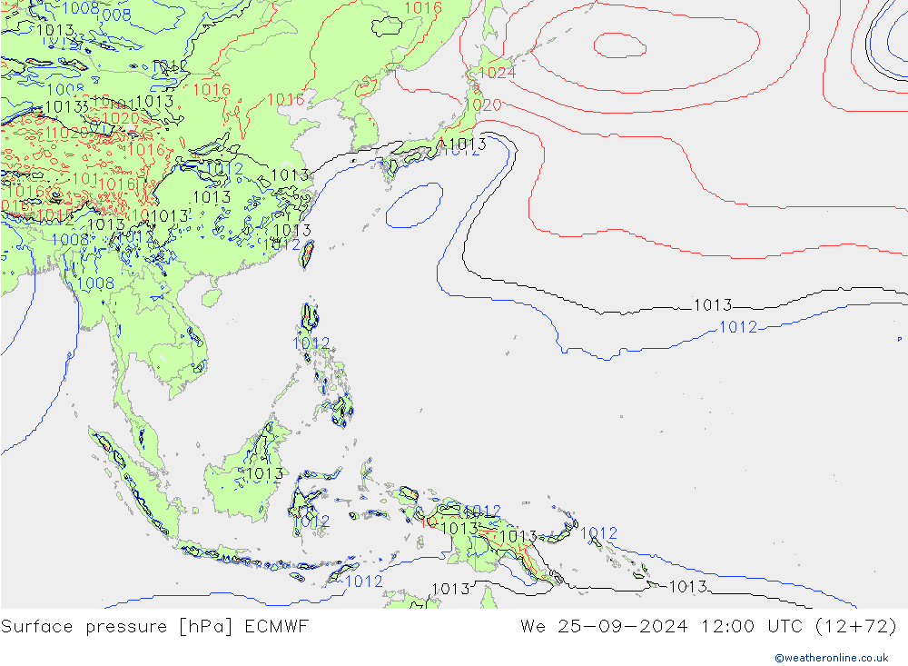 pressão do solo ECMWF Qua 25.09.2024 12 UTC