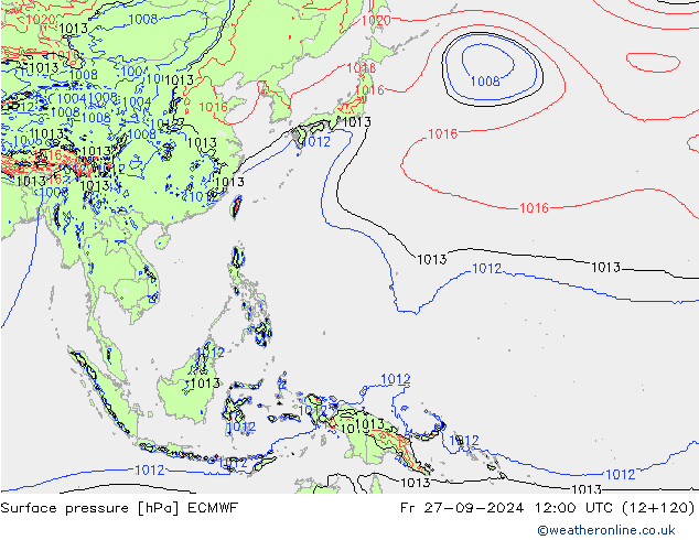 Presión superficial ECMWF vie 27.09.2024 12 UTC