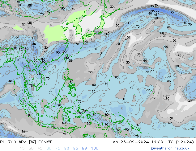 RH 700 hPa ECMWF Mo 23.09.2024 12 UTC