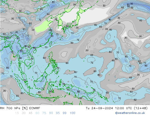 RH 700 hPa ECMWF Tu 24.09.2024 12 UTC