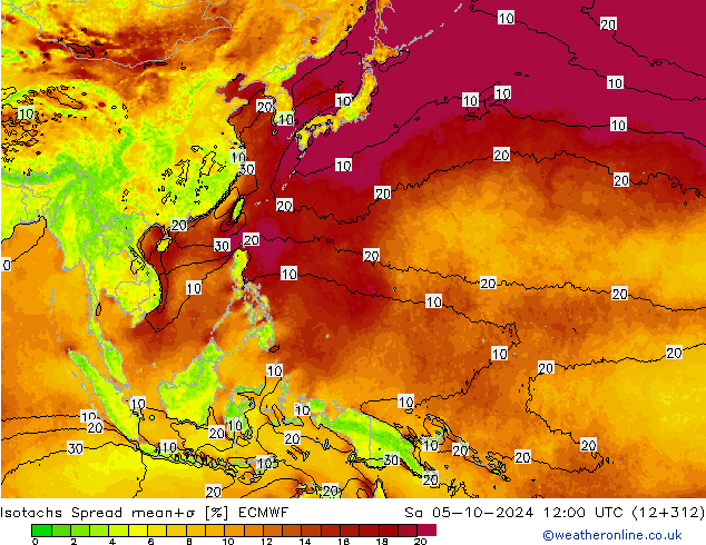 Isotachs Spread ECMWF Sa 05.10.2024 12 UTC