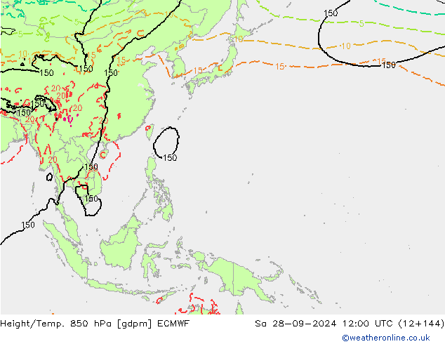 Hoogte/Temp. 850 hPa ECMWF za 28.09.2024 12 UTC