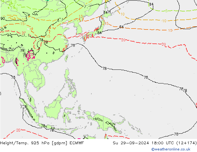 Height/Temp. 925 гПа ECMWF Вс 29.09.2024 18 UTC