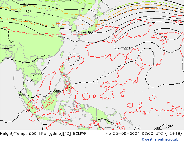 Height/Temp. 500 hPa ECMWF Mo 23.09.2024 06 UTC