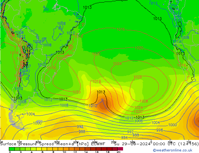 Surface pressure Spread ECMWF Su 29.09.2024 00 UTC