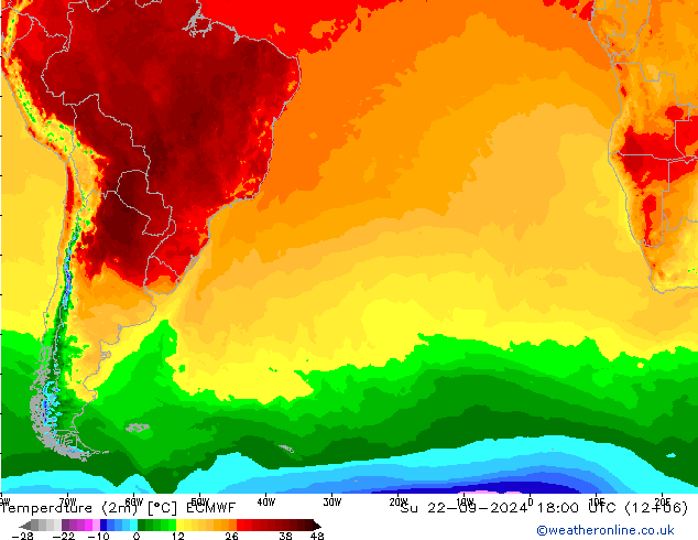 карта температуры ECMWF Вс 22.09.2024 18 UTC