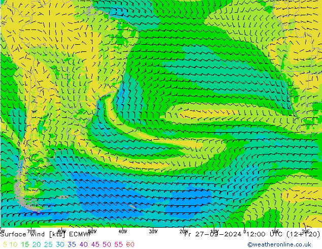 Surface wind ECMWF Fr 27.09.2024 12 UTC