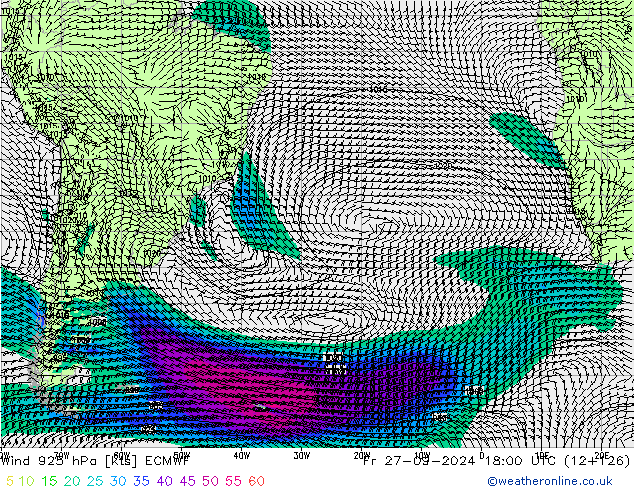 Wind 925 hPa ECMWF Fr 27.09.2024 18 UTC