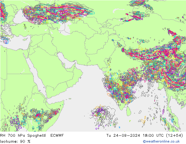 RH 700 hPa Spaghetti ECMWF mar 24.09.2024 18 UTC