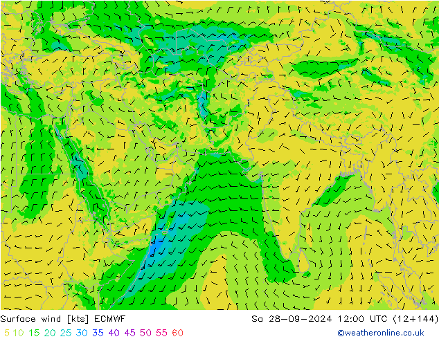 Wind 10 m ECMWF za 28.09.2024 12 UTC