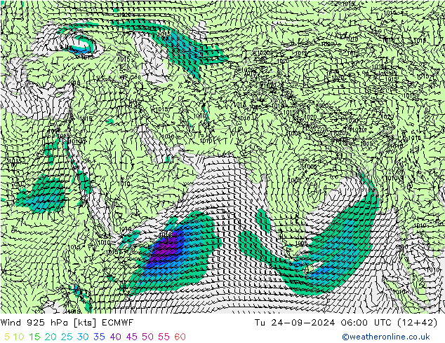 Rüzgar 925 hPa ECMWF Sa 24.09.2024 06 UTC