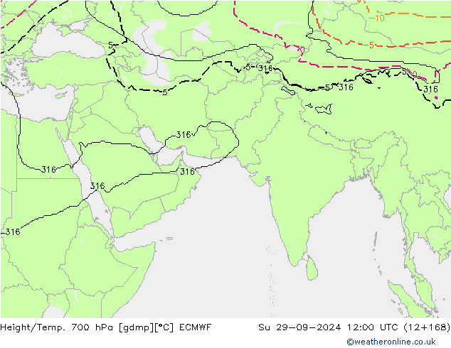 Height/Temp. 700 hPa ECMWF Ne 29.09.2024 12 UTC