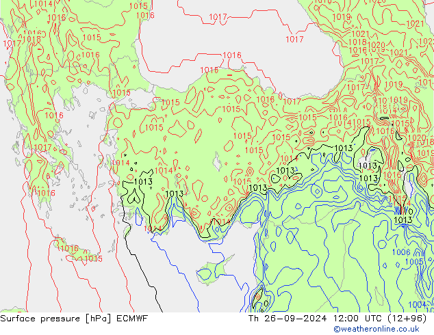 pressão do solo ECMWF Qui 26.09.2024 12 UTC