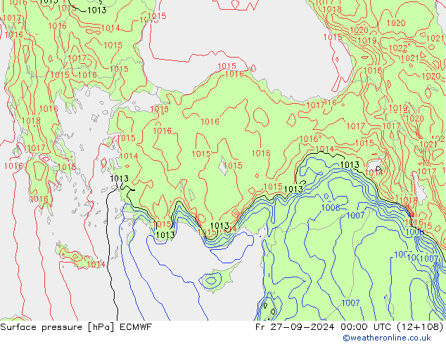 pressão do solo ECMWF Sex 27.09.2024 00 UTC