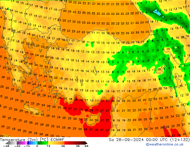 Temperature (2m) ECMWF Sa 28.09.2024 00 UTC