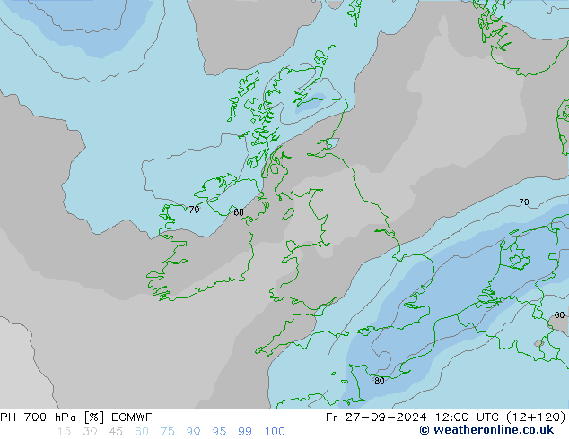 RH 700 hPa ECMWF pt. 27.09.2024 12 UTC