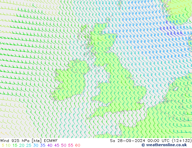 Vent 925 hPa ECMWF sam 28.09.2024 00 UTC