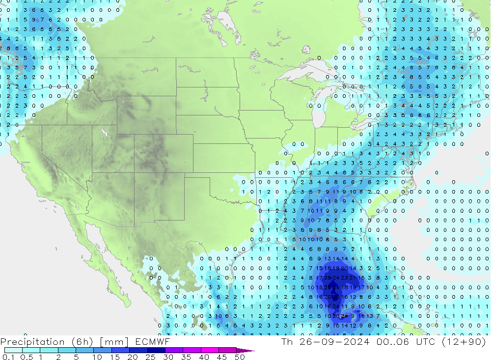 Precipitazione (6h) ECMWF gio 26.09.2024 06 UTC