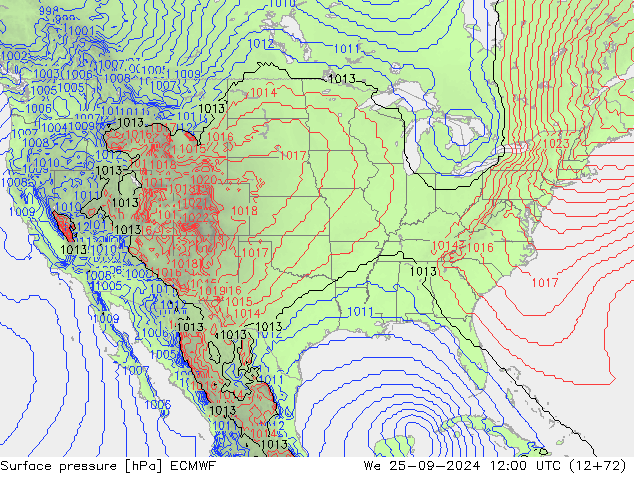 Surface pressure ECMWF We 25.09.2024 12 UTC