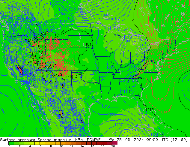 Pressione al suolo Spread ECMWF mer 25.09.2024 00 UTC