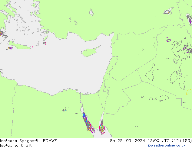 Isotachs Spaghetti ECMWF сб 28.09.2024 18 UTC