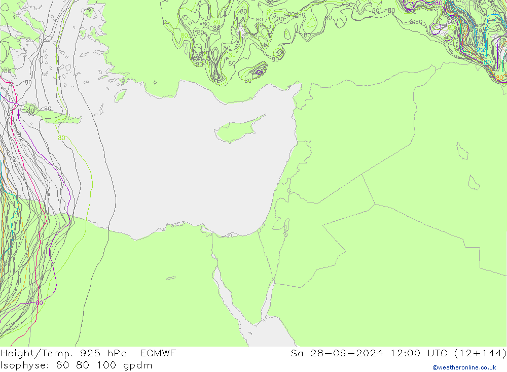 Height/Temp. 925 hPa ECMWF so. 28.09.2024 12 UTC