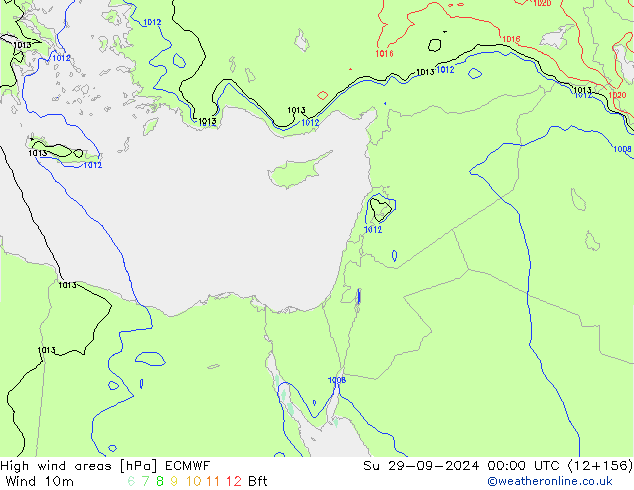 High wind areas ECMWF Вс 29.09.2024 00 UTC