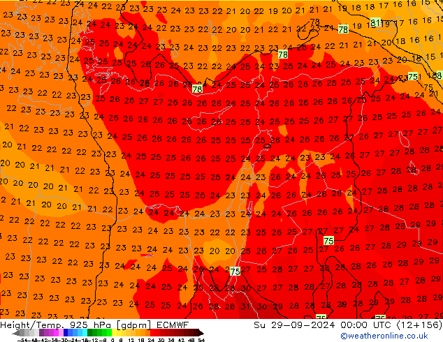 Height/Temp. 925 гПа ECMWF Вс 29.09.2024 00 UTC