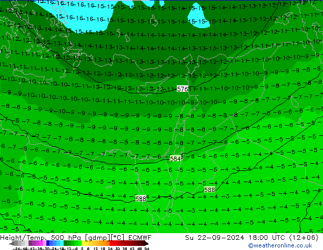 Height/Temp. 500 hPa ECMWF Su 22.09.2024 18 UTC