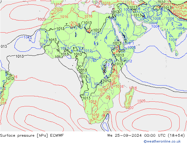 Surface pressure ECMWF We 25.09.2024 00 UTC