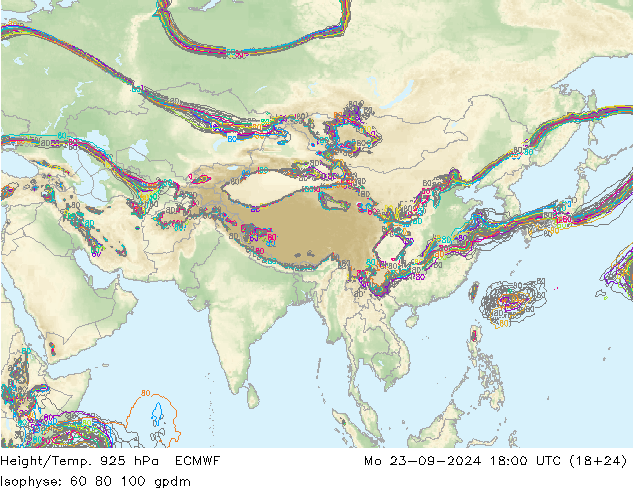 Yükseklik/Sıc. 925 hPa ECMWF Pzt 23.09.2024 18 UTC