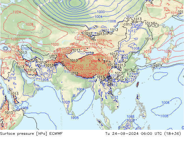 приземное давление ECMWF вт 24.09.2024 06 UTC