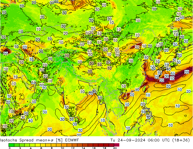 Isotachs Spread ECMWF Tu 24.09.2024 06 UTC