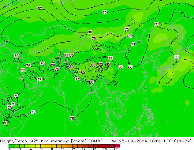 Height/Temp. 925 hPa ECMWF Mi 25.09.2024 18 UTC