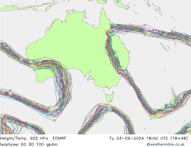 Height/Temp. 925 hPa ECMWF Tu 24.09.2024 18 UTC