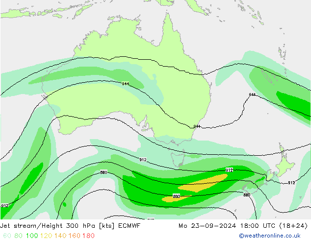 Jet stream/Height 300 hPa ECMWF Mo 23.09.2024 18 UTC