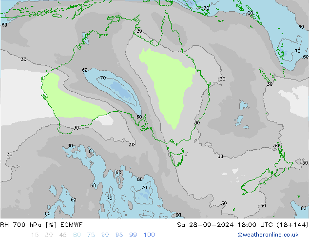 RH 700 hPa ECMWF Sa 28.09.2024 18 UTC