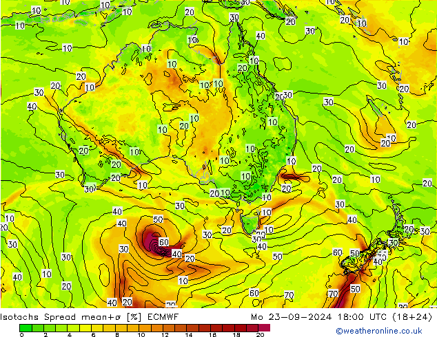 Isotachen Spread ECMWF Mo 23.09.2024 18 UTC