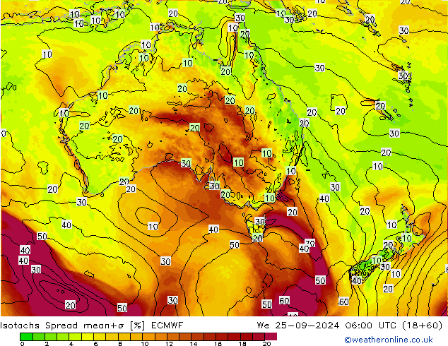 Isotachs Spread ECMWF We 25.09.2024 06 UTC