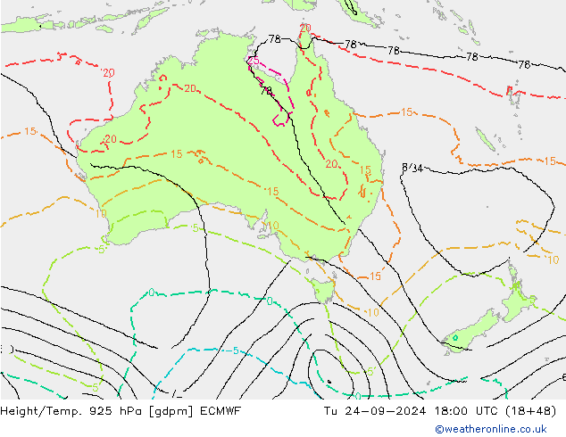 Height/Temp. 925 гПа ECMWF вт 24.09.2024 18 UTC