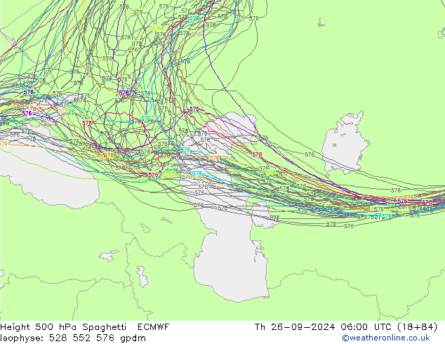 Height 500 hPa Spaghetti ECMWF Do 26.09.2024 06 UTC