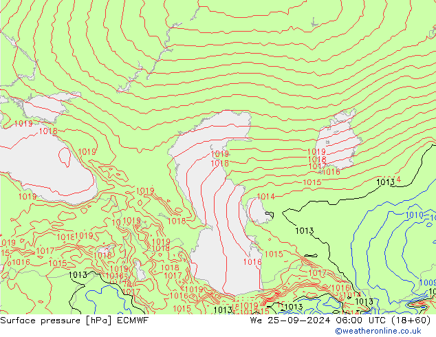 Atmosférický tlak ECMWF St 25.09.2024 06 UTC